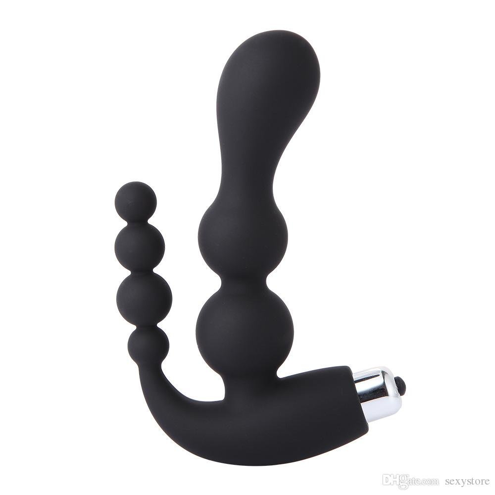 Anal Vagina Black Double Thrust Beaded Vibrator Anal Butt Plug - Image 5
