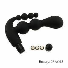Anal Vagina Black Double Thrust Beaded Vibrator Anal Butt Plug - Image 4