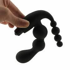Anal Vagina Black Double Thrust Beaded Vibrator Anal Butt Plug - Image 3