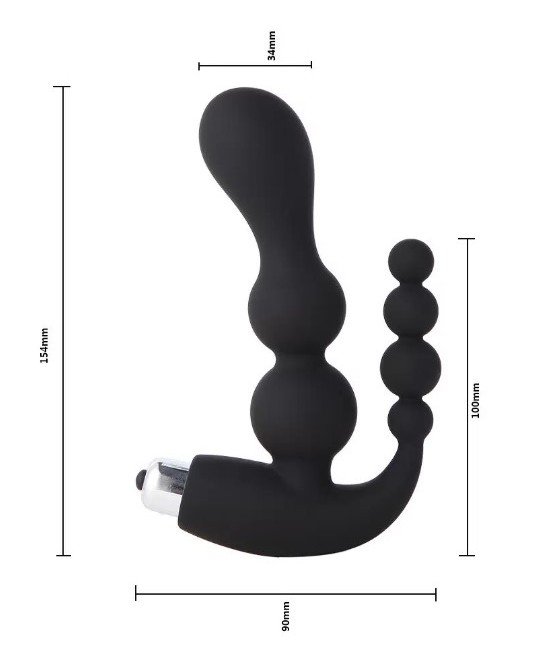 Anal Vagina Black Double Thrust Beaded Vibrator Anal Butt Plug - Image 2