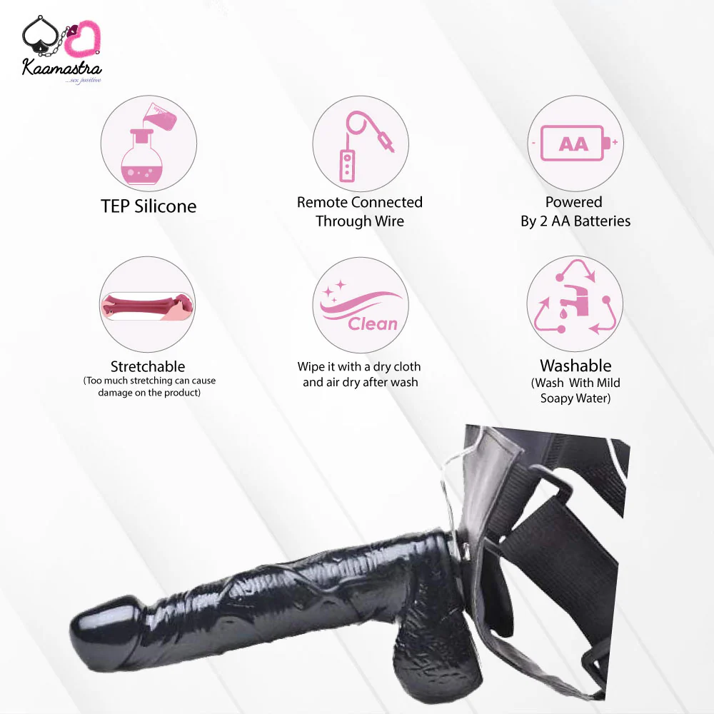 Black Hollow Strap On Penis Dildo Vibrator For Men - Image 3