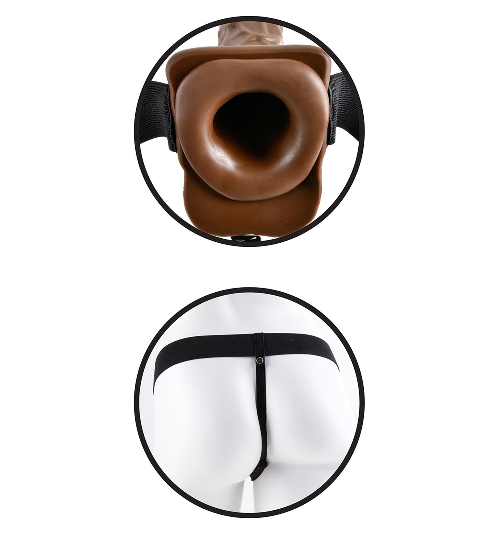 Chocolate Brown Hollow Strapon With Vibration and Balls - Image 4