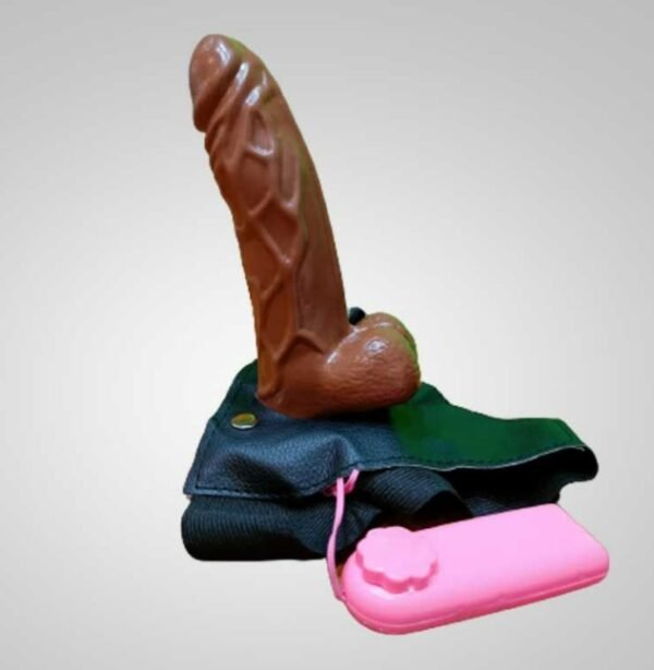 Chocolate Brown Hollow Strapon With Vibration and Balls - Image 3
