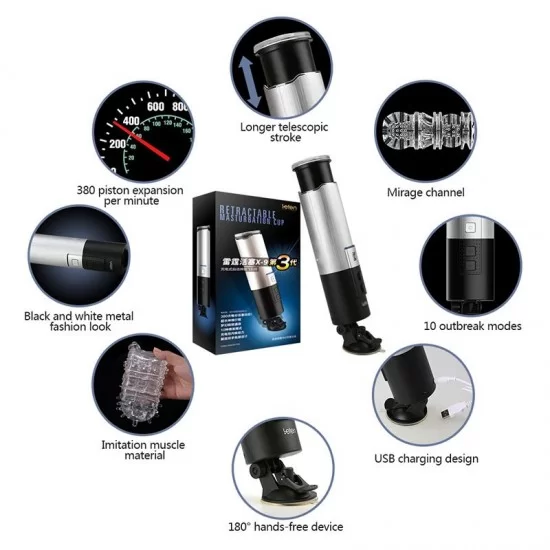 Latin X9 Auto Piston USB Rechargeable Handsfree Masturbator - Image 11