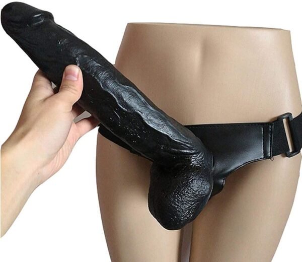 Solid Strap On Dildo Harness with Big Black Dildo Vibrator - Image 2